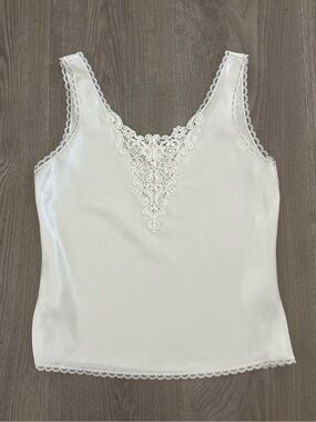 White Satin Lace Trim Tank Top size small